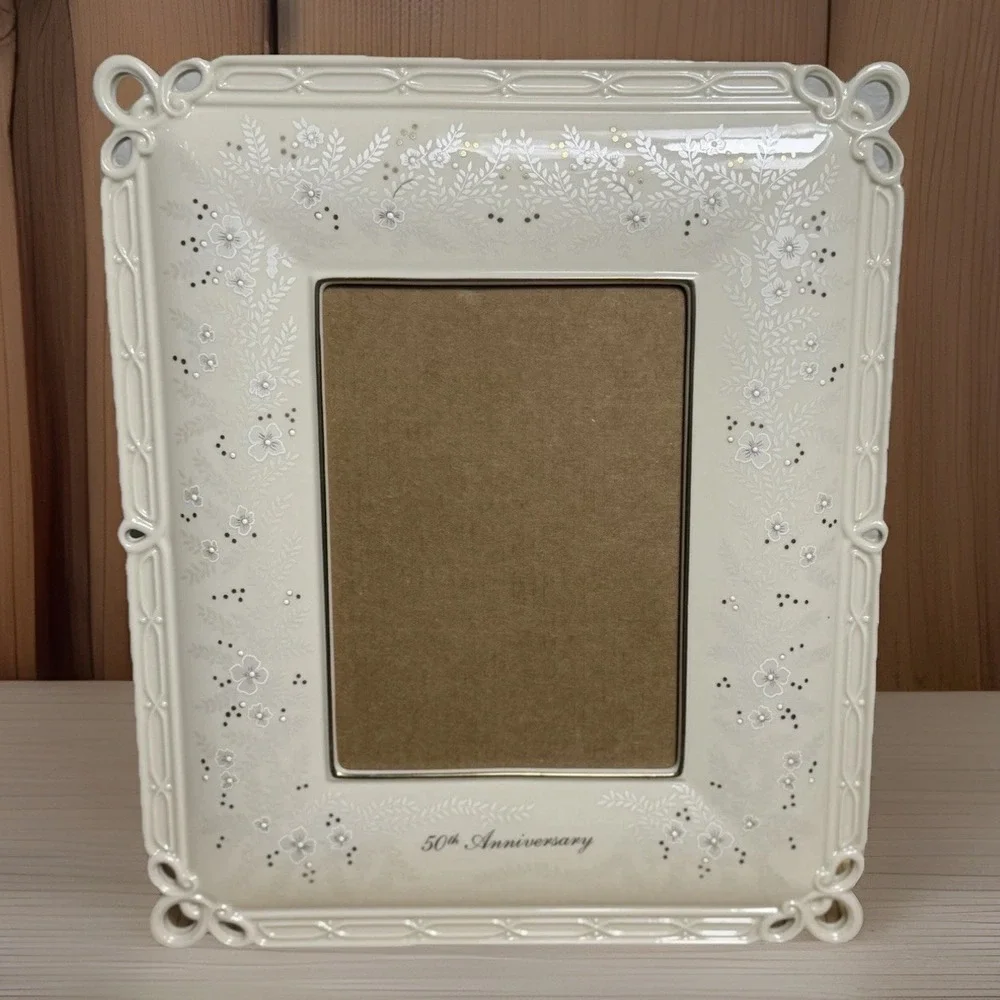 Lenox‎ Wedding Promises 50th Anniversary 5x7 Porcelain Picture Frame Ivory Gold